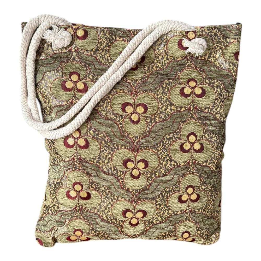 NWT Embroidered Canvas Boho Bohemian Tote Bag - Green Red Cream! - Picture 3 of 6